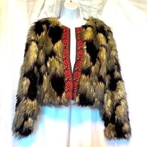 Leith cropped faux fur embroidered overlay jacket